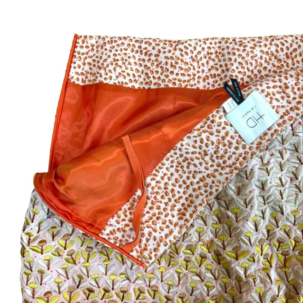 Anthropologie HD in Paris Embroidered 100% Linen‎ Skirt Lined Ombre Mini Size 2